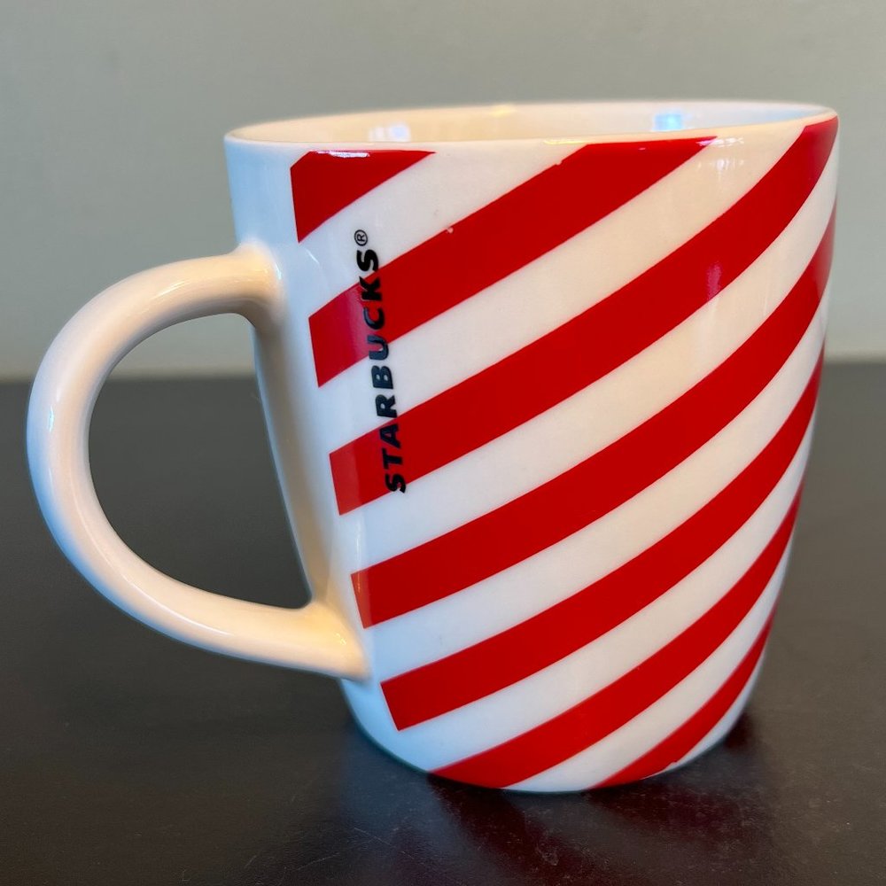 STARBUCKS Holiday Candy Cane Red White Striped Ceramic Coffee Mug Cup 12 oz